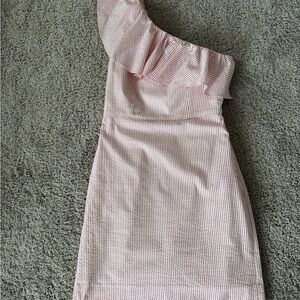 J. Crew Striped One-Shoulder Dress in Pink and White